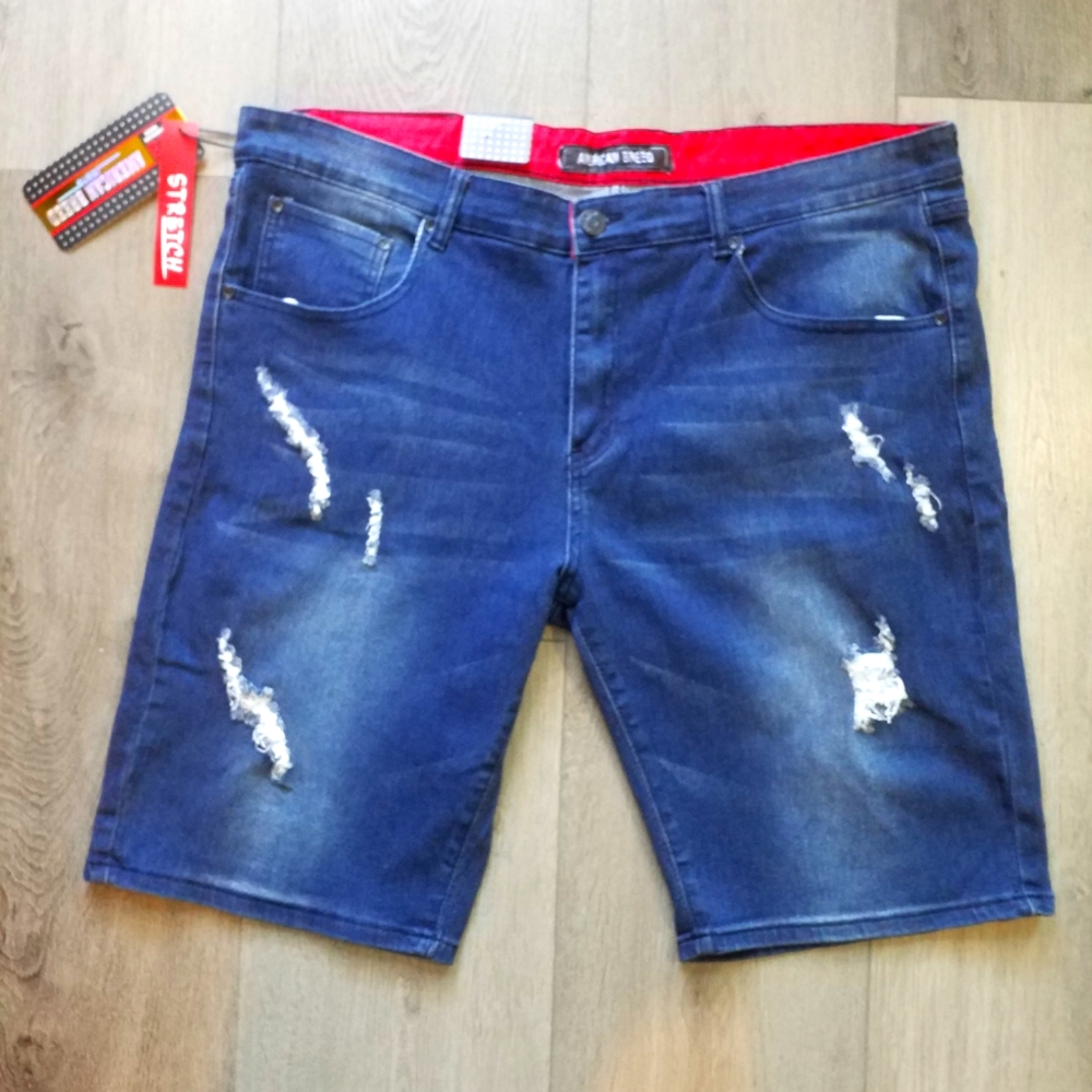 NWT mens dark blue stretch distressed denim jeans shorts size 38